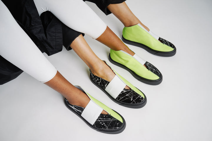 unisex sneaker with neon and black painted leather